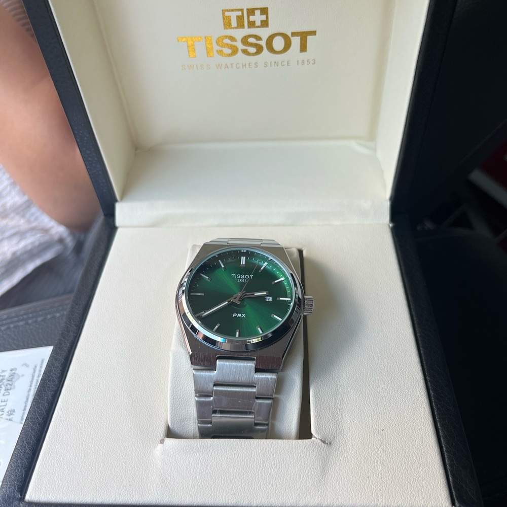 Tissot Silver Watch with Green Dial
